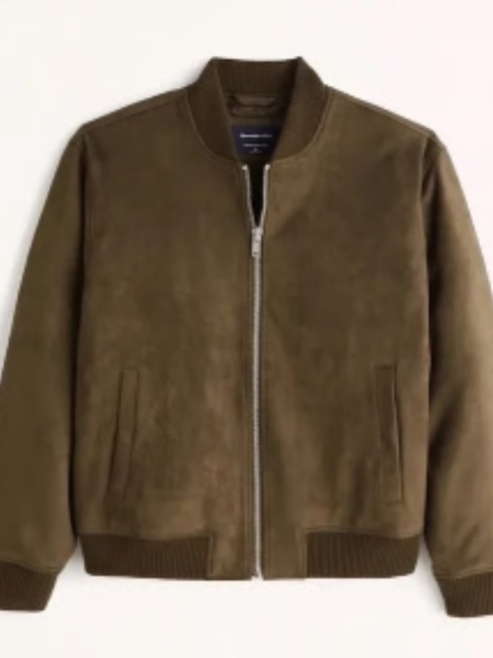 Men's Olive Suede Bomber Jacket - Classic Zip Front